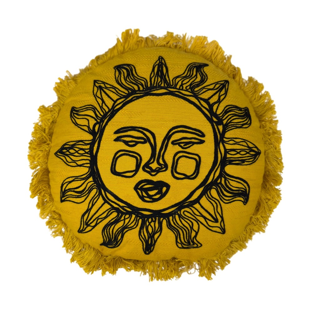 Opalhouse Round Embroidered Sun Fringe Decorative Throw Pillow Yellow Boho